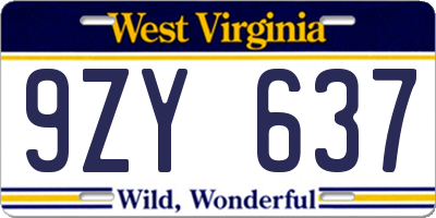 WV license plate 9ZY637