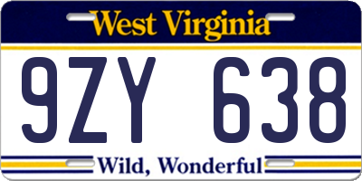 WV license plate 9ZY638