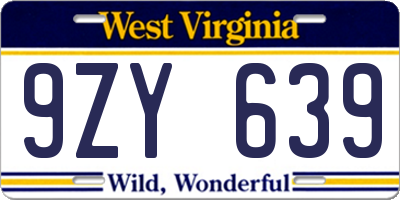 WV license plate 9ZY639