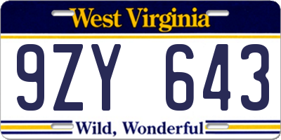 WV license plate 9ZY643