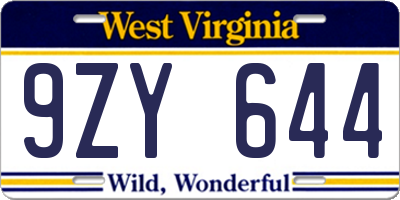 WV license plate 9ZY644