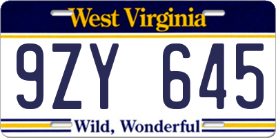 WV license plate 9ZY645