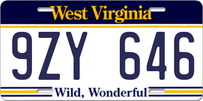 WV license plate 9ZY646