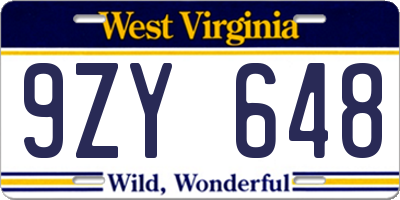 WV license plate 9ZY648