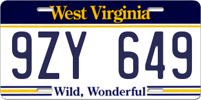 WV license plate 9ZY649