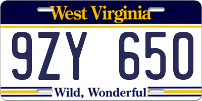 WV license plate 9ZY650