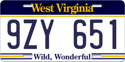 WV license plate 9ZY651