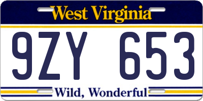 WV license plate 9ZY653