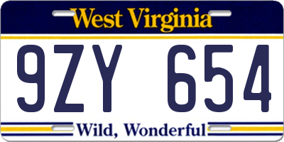 WV license plate 9ZY654
