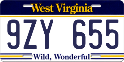 WV license plate 9ZY655