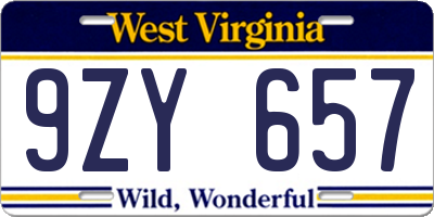 WV license plate 9ZY657
