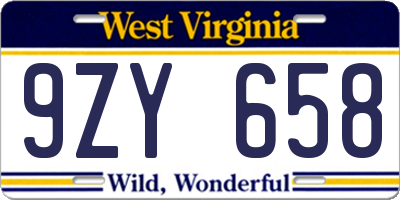 WV license plate 9ZY658