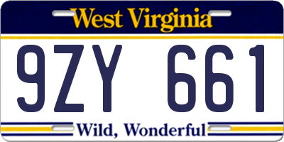 WV license plate 9ZY661