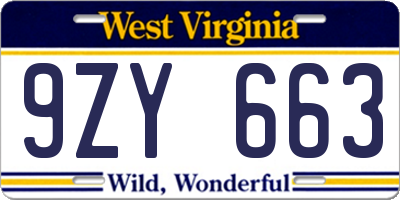 WV license plate 9ZY663
