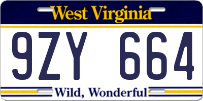 WV license plate 9ZY664