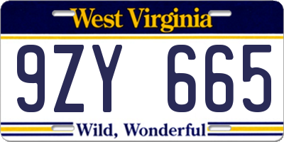 WV license plate 9ZY665