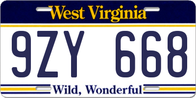 WV license plate 9ZY668