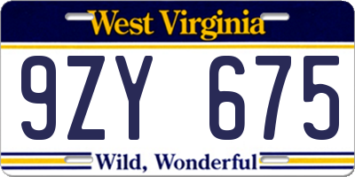 WV license plate 9ZY675