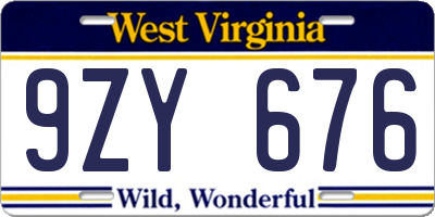 WV license plate 9ZY676