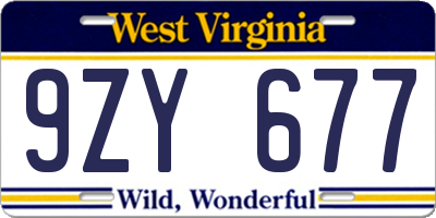 WV license plate 9ZY677
