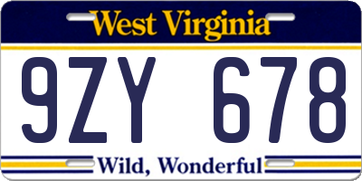 WV license plate 9ZY678