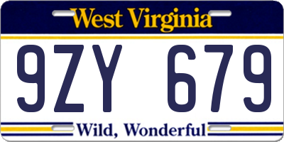 WV license plate 9ZY679