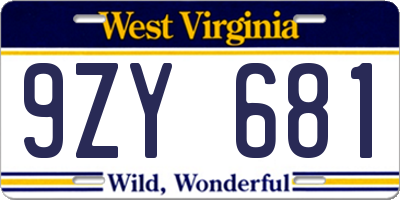 WV license plate 9ZY681