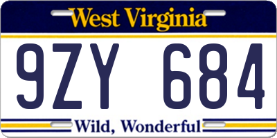 WV license plate 9ZY684