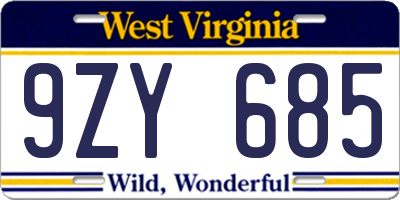 WV license plate 9ZY685