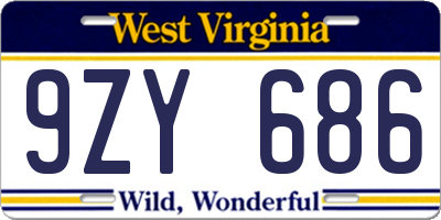 WV license plate 9ZY686