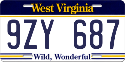WV license plate 9ZY687