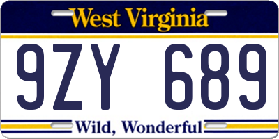 WV license plate 9ZY689