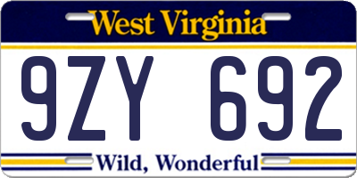 WV license plate 9ZY692