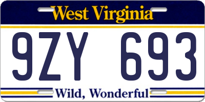 WV license plate 9ZY693