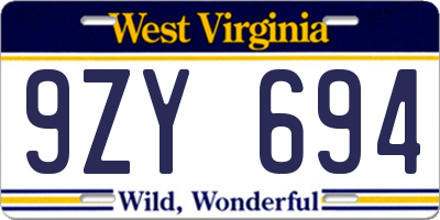 WV license plate 9ZY694