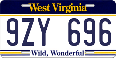 WV license plate 9ZY696