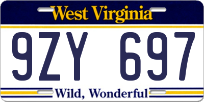 WV license plate 9ZY697