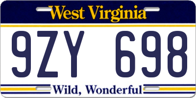 WV license plate 9ZY698
