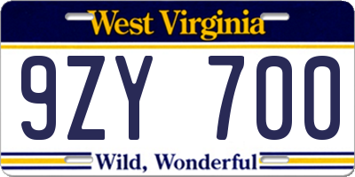 WV license plate 9ZY700