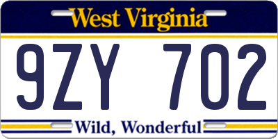 WV license plate 9ZY702