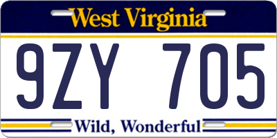 WV license plate 9ZY705
