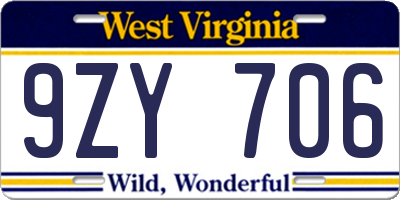 WV license plate 9ZY706