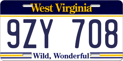 WV license plate 9ZY708