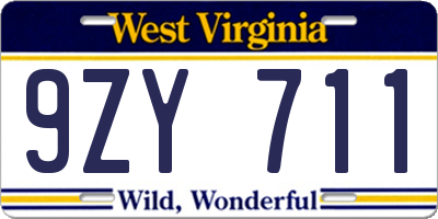 WV license plate 9ZY711