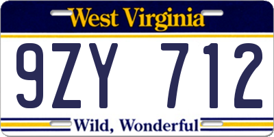WV license plate 9ZY712