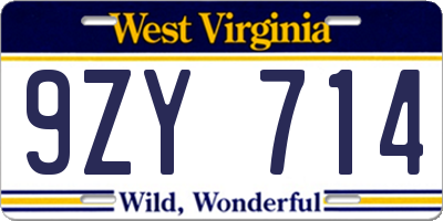 WV license plate 9ZY714