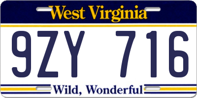 WV license plate 9ZY716