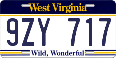 WV license plate 9ZY717
