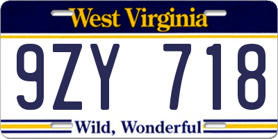WV license plate 9ZY718