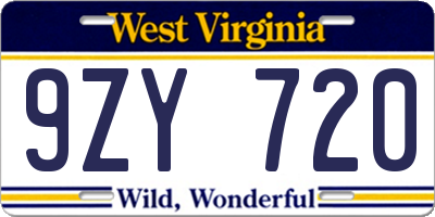 WV license plate 9ZY720